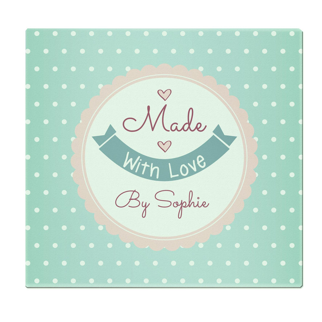 Personalised Made with Love Glass Chopping Board – alternative view