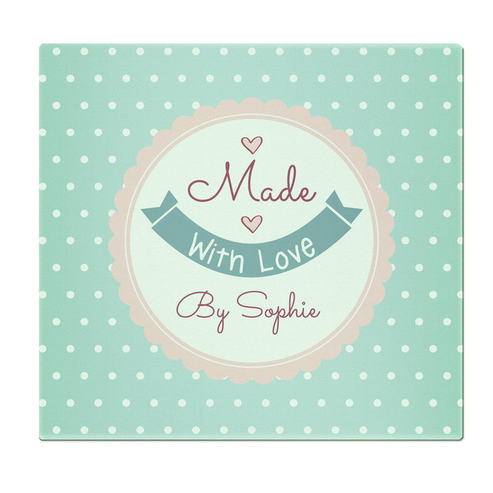 Personalised Made with Love Glass Chopping Board – alternative view