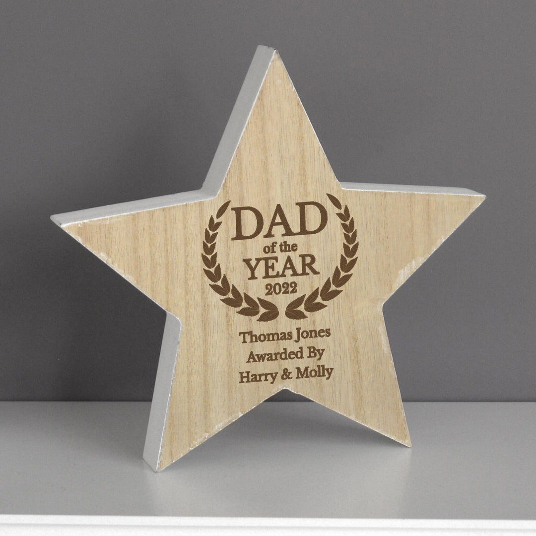 Personalised Dad of the Year White Wooden Star – alternative view
