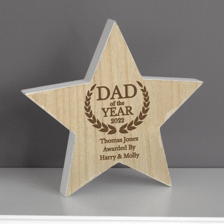 Personalised Dad of the Year White Wooden Star – alternative view