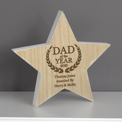 Personalised Dad of the Year White Wooden Star