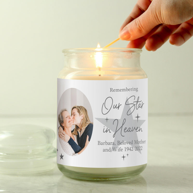 Personalised Star In Heaven Photo Upload Large Scented Jar Candle