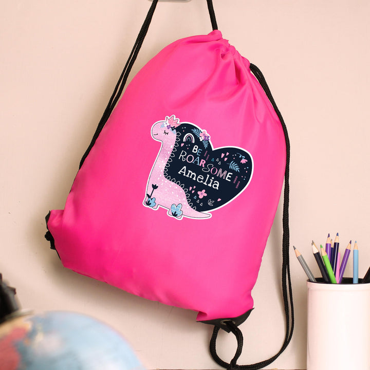 Personalised Dinosaur Pink Kit Bag – alternative view