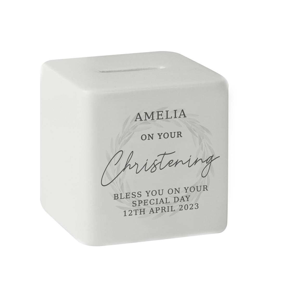 Personalised Christening Ceramic Square Money Box – alternative view