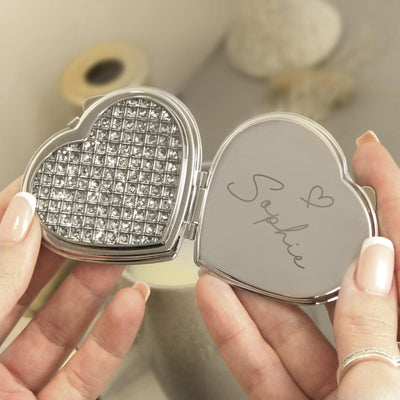 Personalised Diamante Heart Compact Mirror