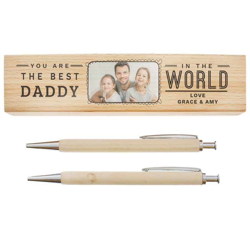 Personalised Best In The World Photo Upload Wooden Pen and Pencil Set