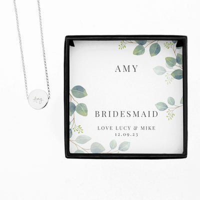 Personalised Botanical Sentiment Silver Tone Necklace and Box