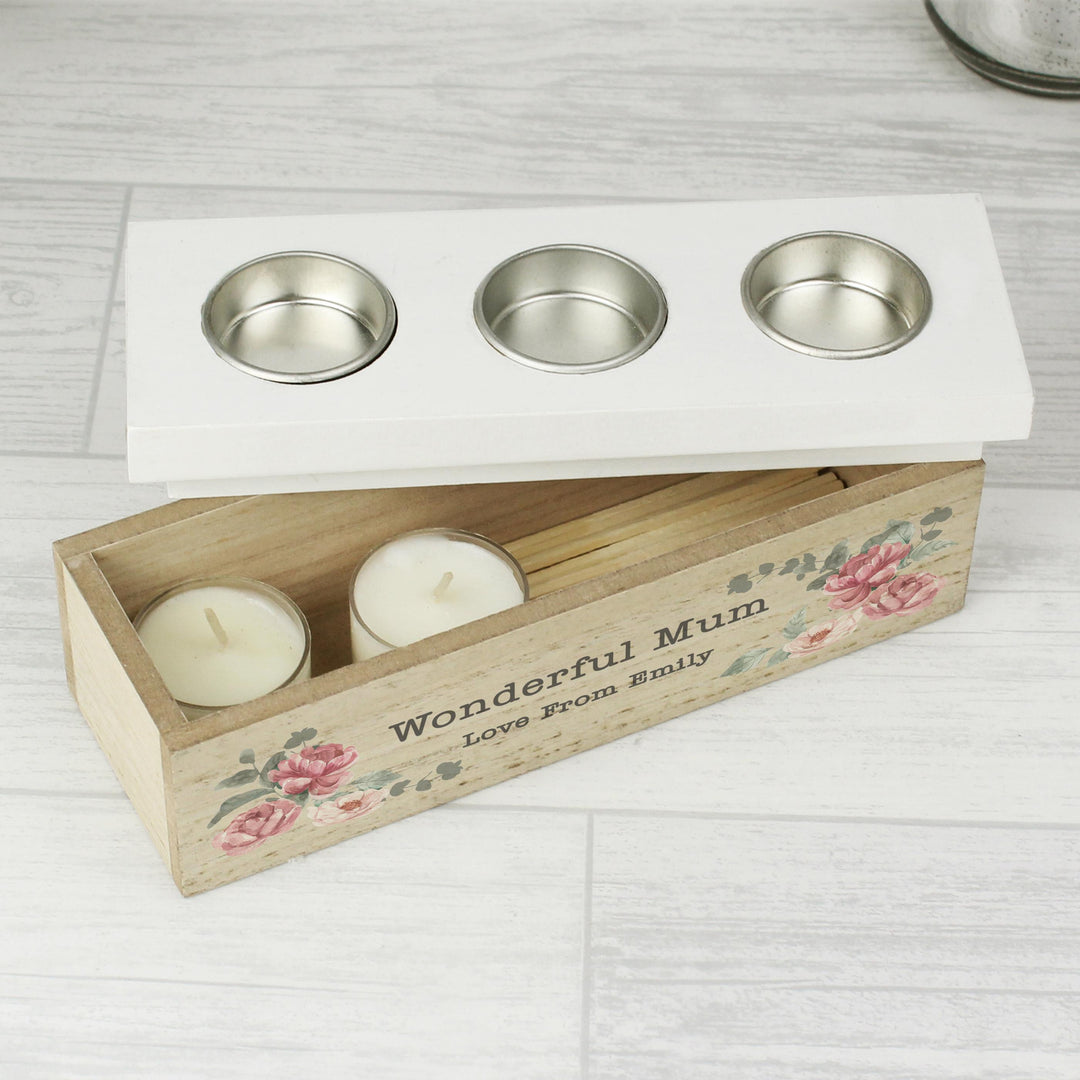 Personalised Floral Watercolour Triple Tealight Box – alternative view