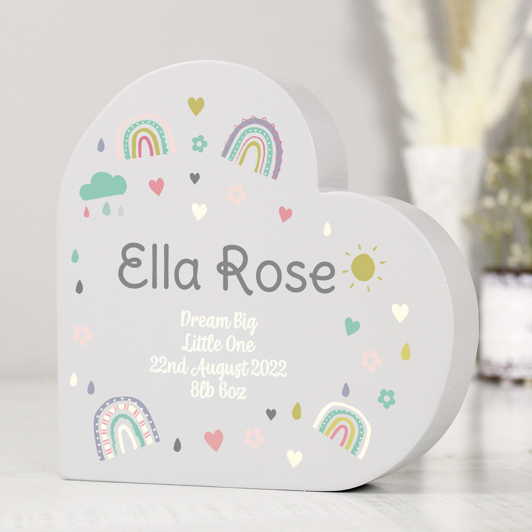 Personalised Rainbow Free Standing Heart ornament, The Personal Shop, personalised gifts