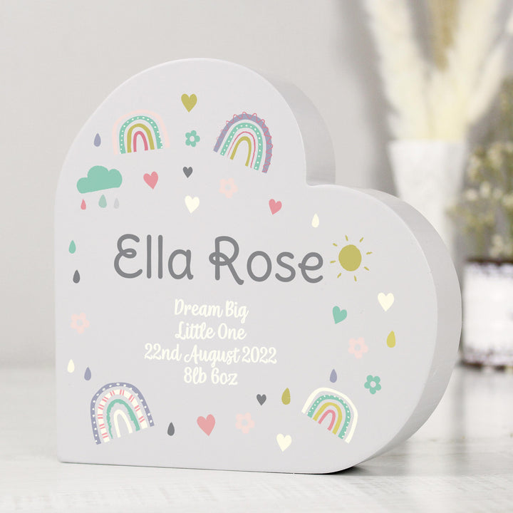 Personalised Rainbow Free Standing Heart ornament, The Personal Shop, personalised gifts