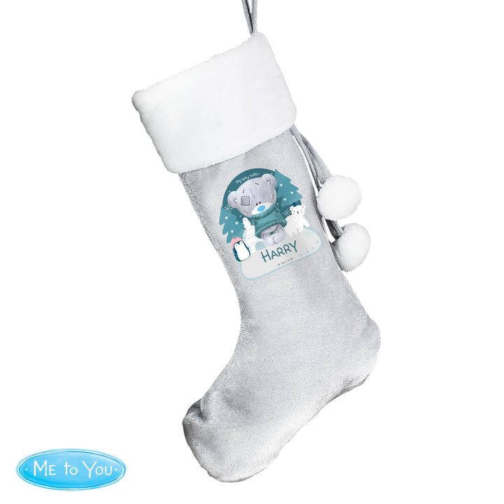 Personalised First Christmas Tiny Tatty Teddy Silver Grey Stocking – alternative view