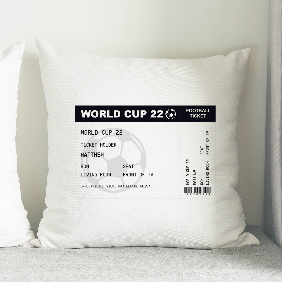 Personalised Football Ticket Cushion, The Personal Shop, personalised gifts