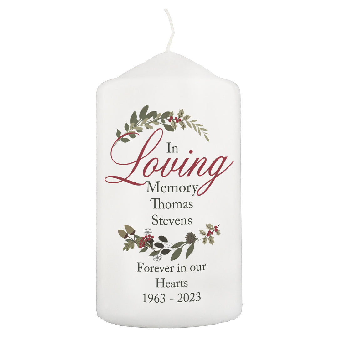 Personalised In Loving Memory Wreath Pillar Candle – alternative view