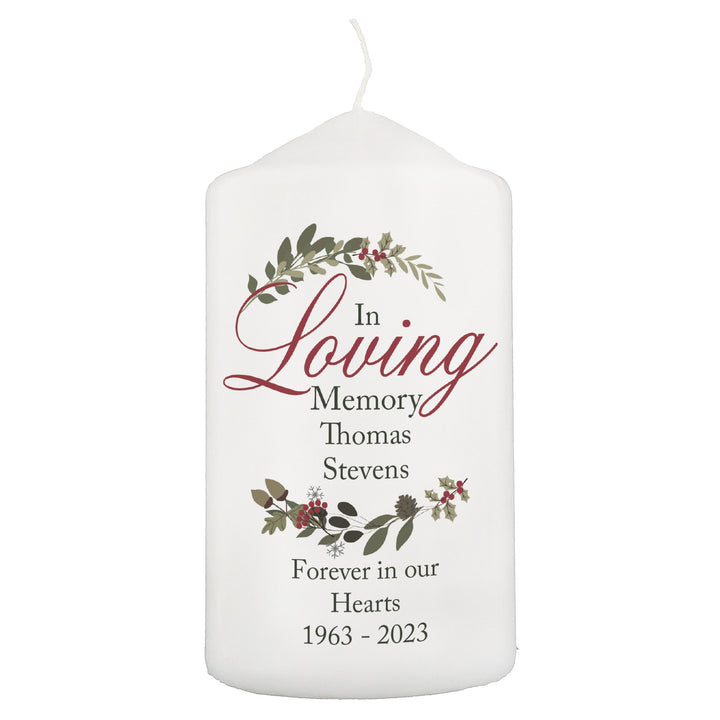 Personalised In Loving Memory Wreath Pillar Candle – alternative view