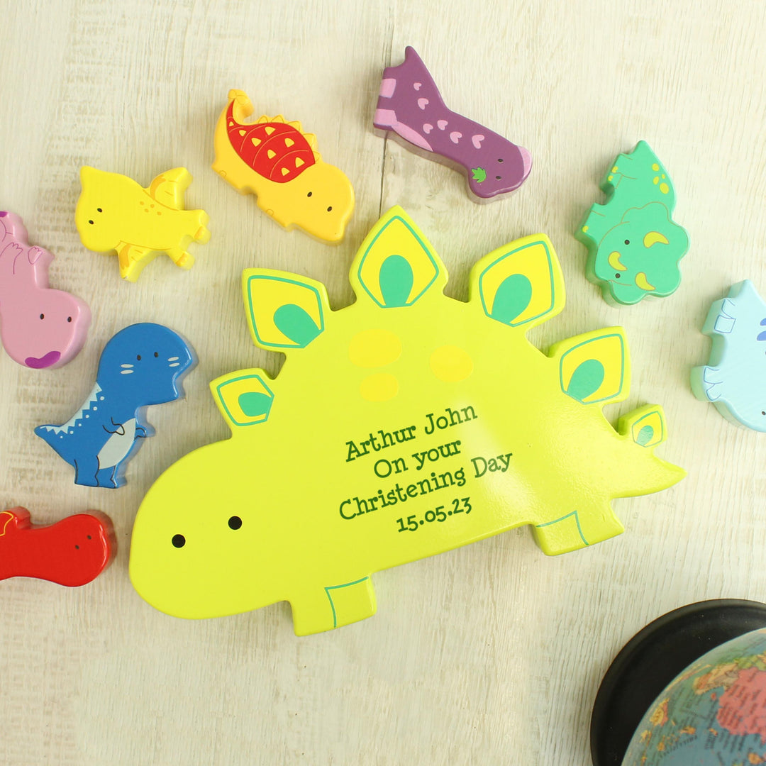 Personalised Free Text Wooden Dinosaur Stacker Toy, The Personal Shop, personalised gifts