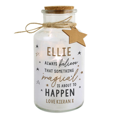 Personalised Magical Things Happen LED Glass Jar