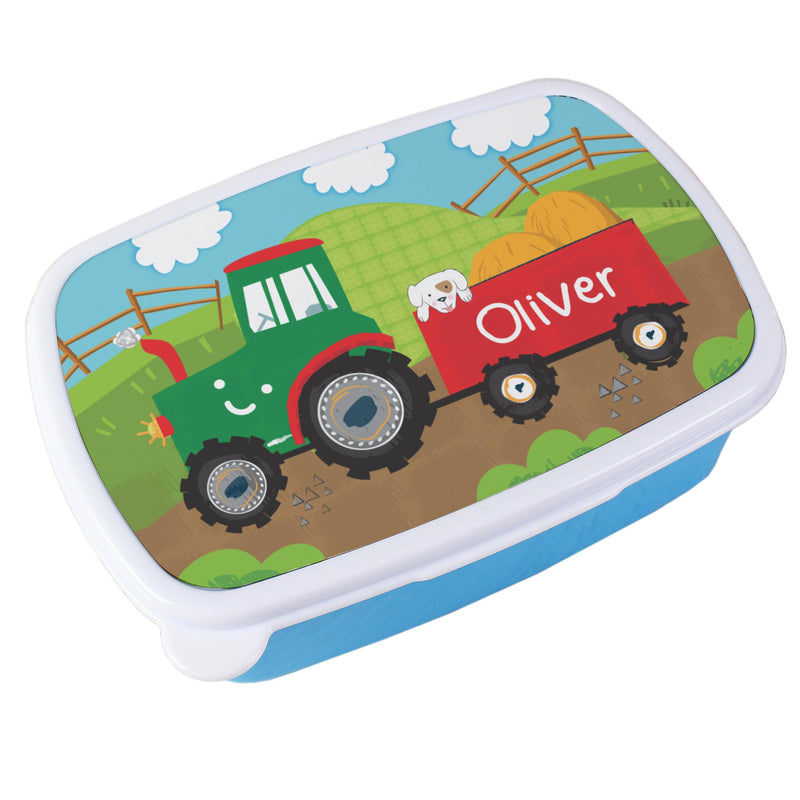 Personalised Tractors Blue Lunch Box