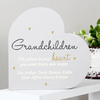 Personalised Grandchildren Free Standing Heart Ornament