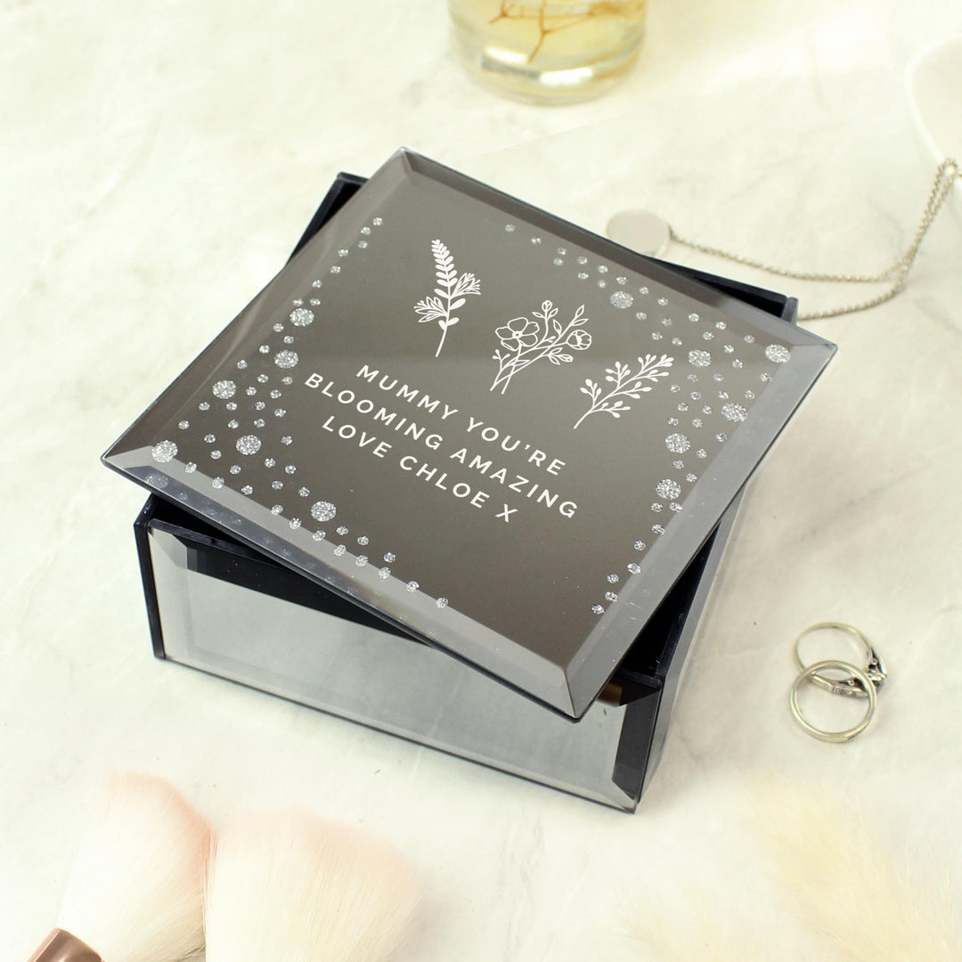 Personalised Floral Diamante Mirrored Trinket Box – alternative view