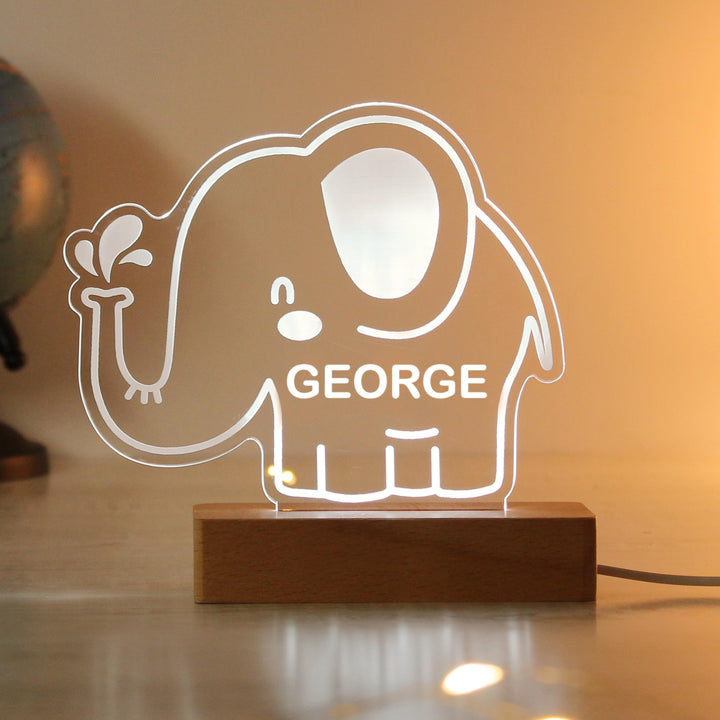 Personalised Elephant Wooden Based LED Light - alternative view