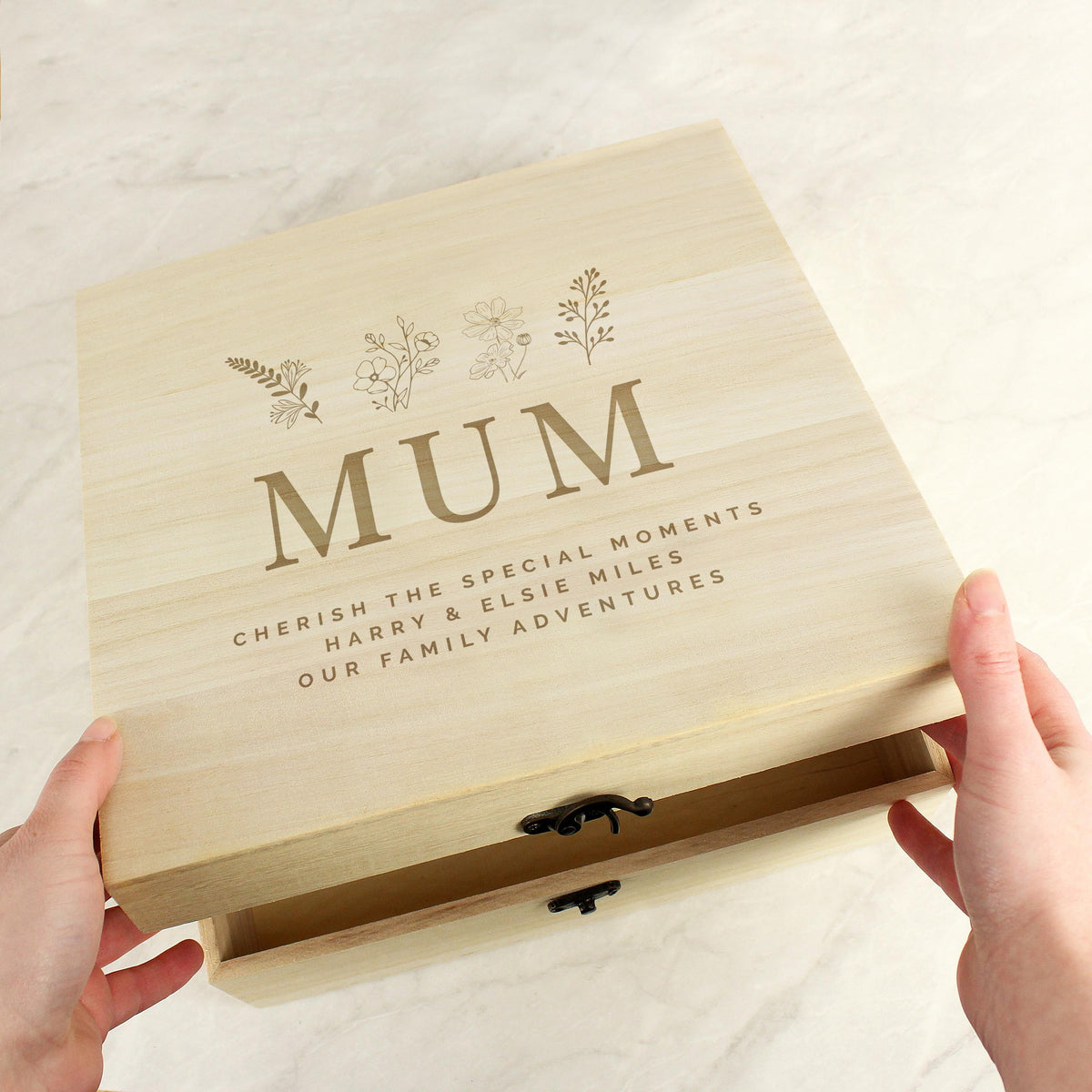 Personalised Floral Wooden Keepsake Box, The Personal Shop, personalised gifts
