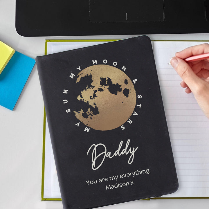 Personalised Moon &amp; Stars Black Hardback Notebook, The Personal Shop, personalised gifts