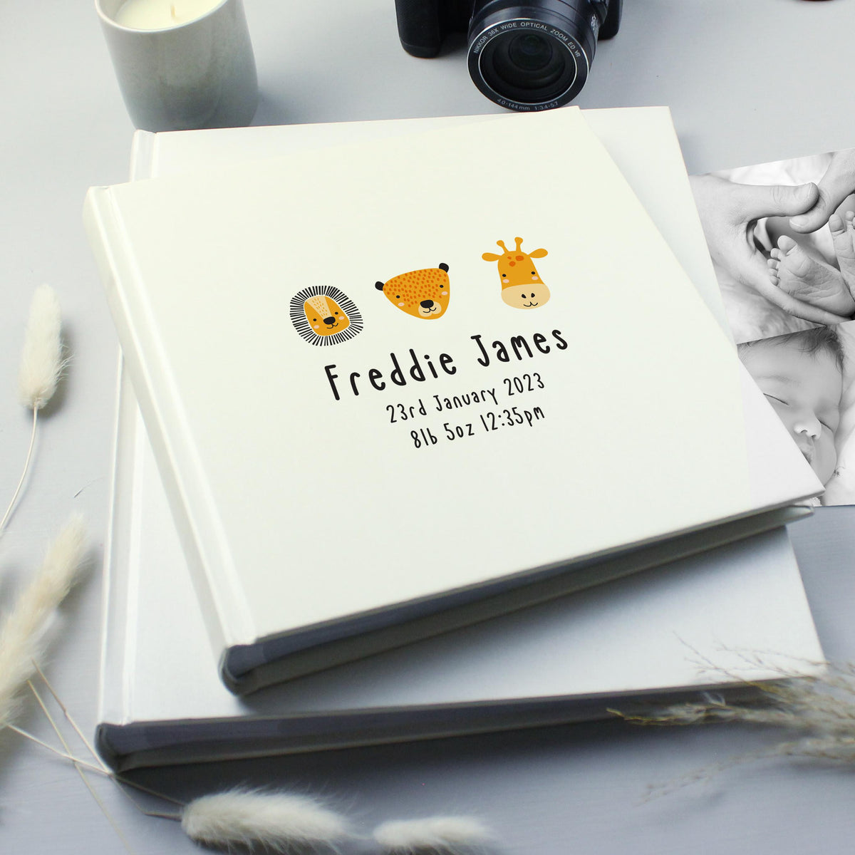 Personalised Scandi Safari Animals Square Photo Album, The Personal Shop, personalised gifts