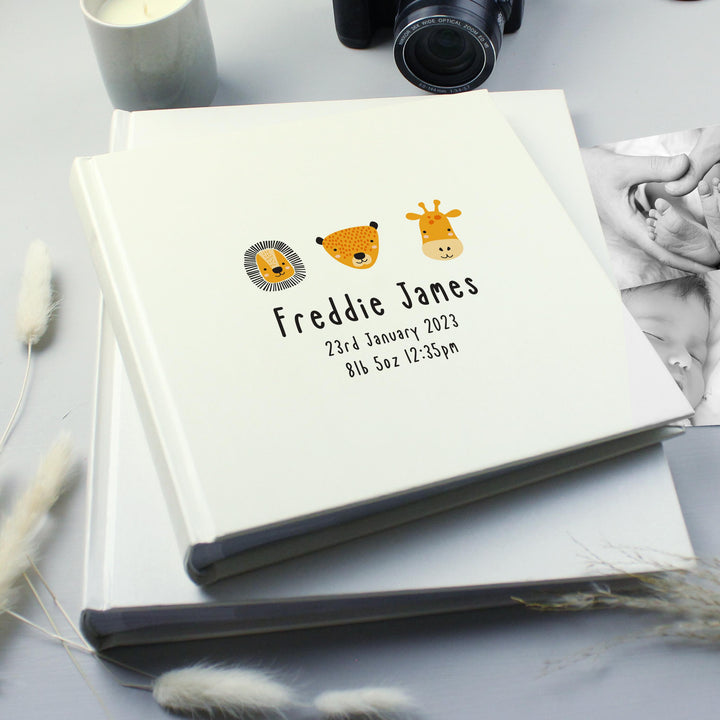 Personalised Scandi Safari Animals Square Photo Album, The Personal Shop, personalised gifts