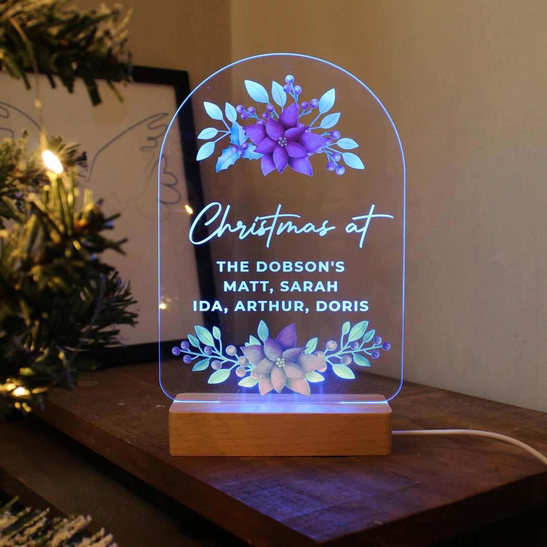 Personalised Christmas Poinsettia Wooden Based LED Light – alternative view