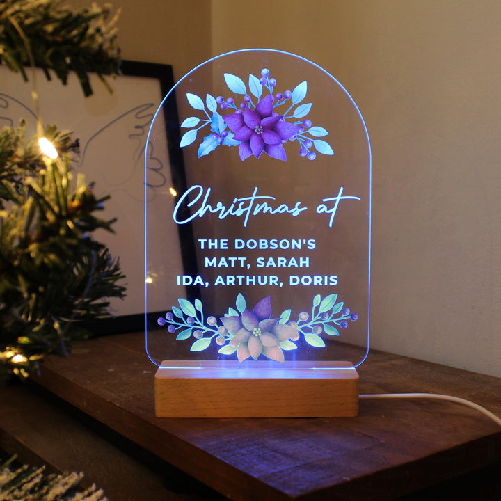 Personalised Christmas Poinsettia Wooden Based LED Light – alternative view