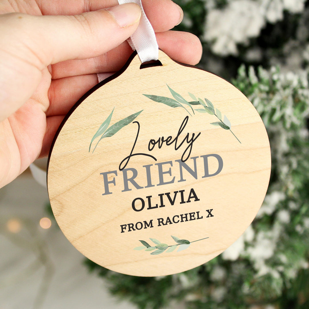Personalised Leaf Decor Round Wooden Decoration – alternative view