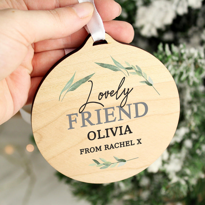 Personalised Leaf Decor Round Wooden Decoration – alternative view