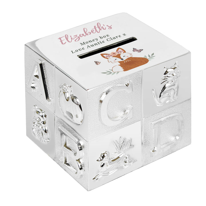 Personalised Woodland Fox ABC Money Box – alternative view