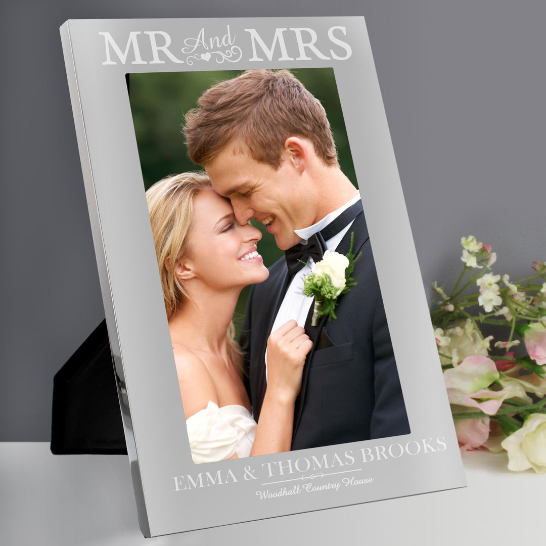 Personalised Mr &amp; Mrs 5x7 Silver Photo Frame
