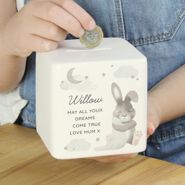 Personalised Baby Bunny Ceramic Square Money Box – alternative view