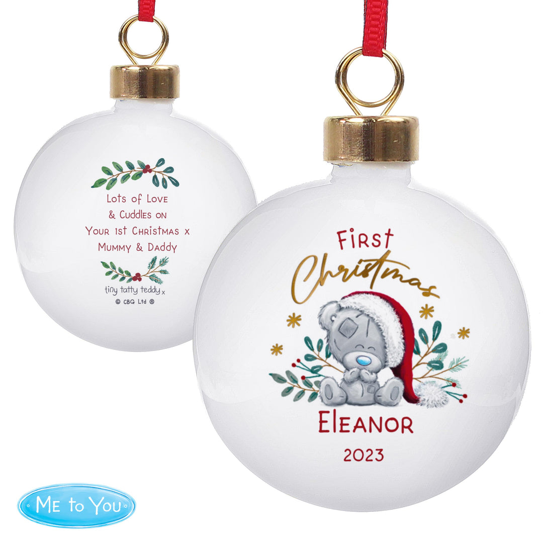 Personalised First Christmas Tiny Tatty Teddy Bauble – alternative view