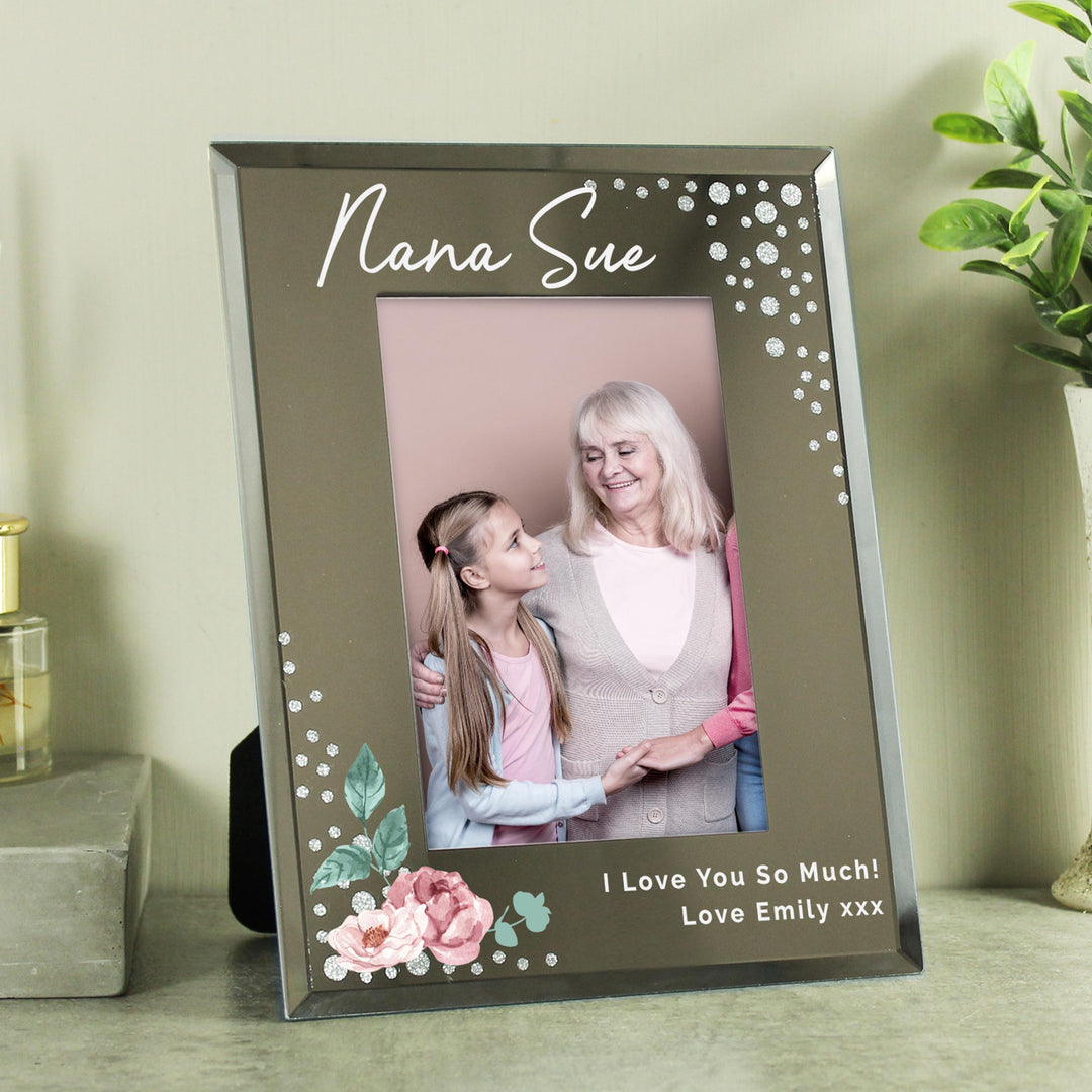 Personalised Floral 6x4 Diamante Glass Photo Frame – alternative view