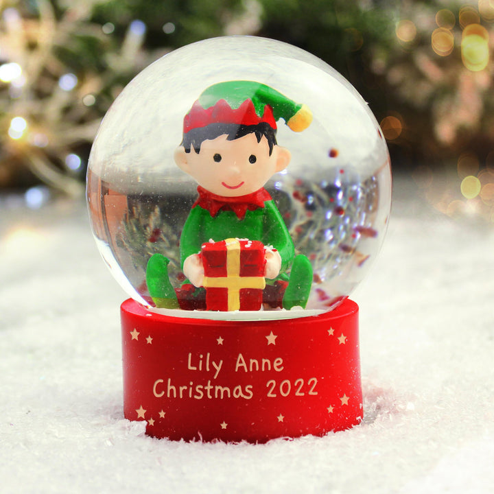 Personalised Message Elf Glitter Snow Globe Tree Decoration – alternative view