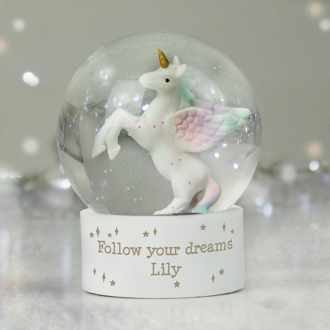 Personalised Unicorn Snow Globe, The Personal Shop, personalised gifts