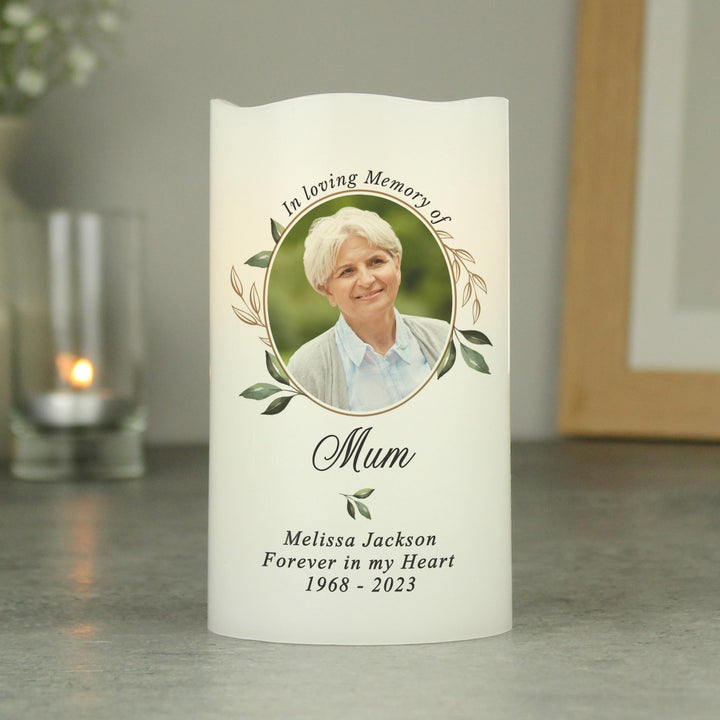 Personalised Botanical Memorial Photo Upload LED Candle – alternative view