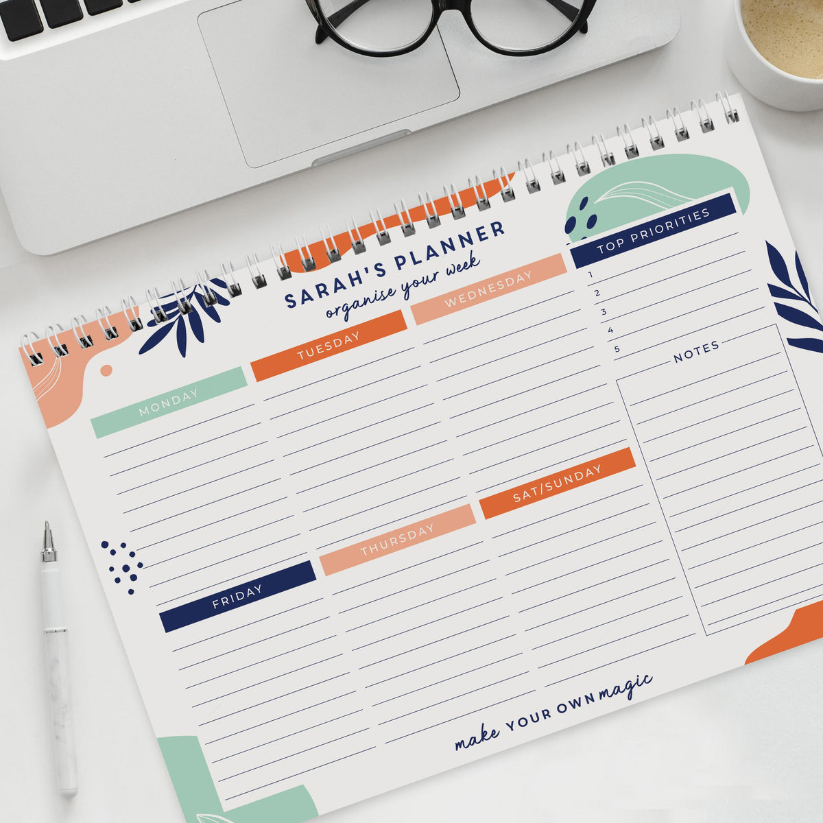 Personalised Tropical A4 Desk Planner – alternative view