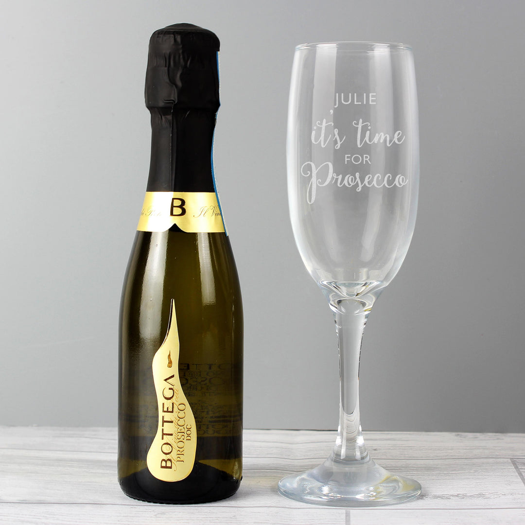Personalised Its Time for Prosecco Flute &amp; Mini Prosecco Set, The Personal Shop, personalised gifts