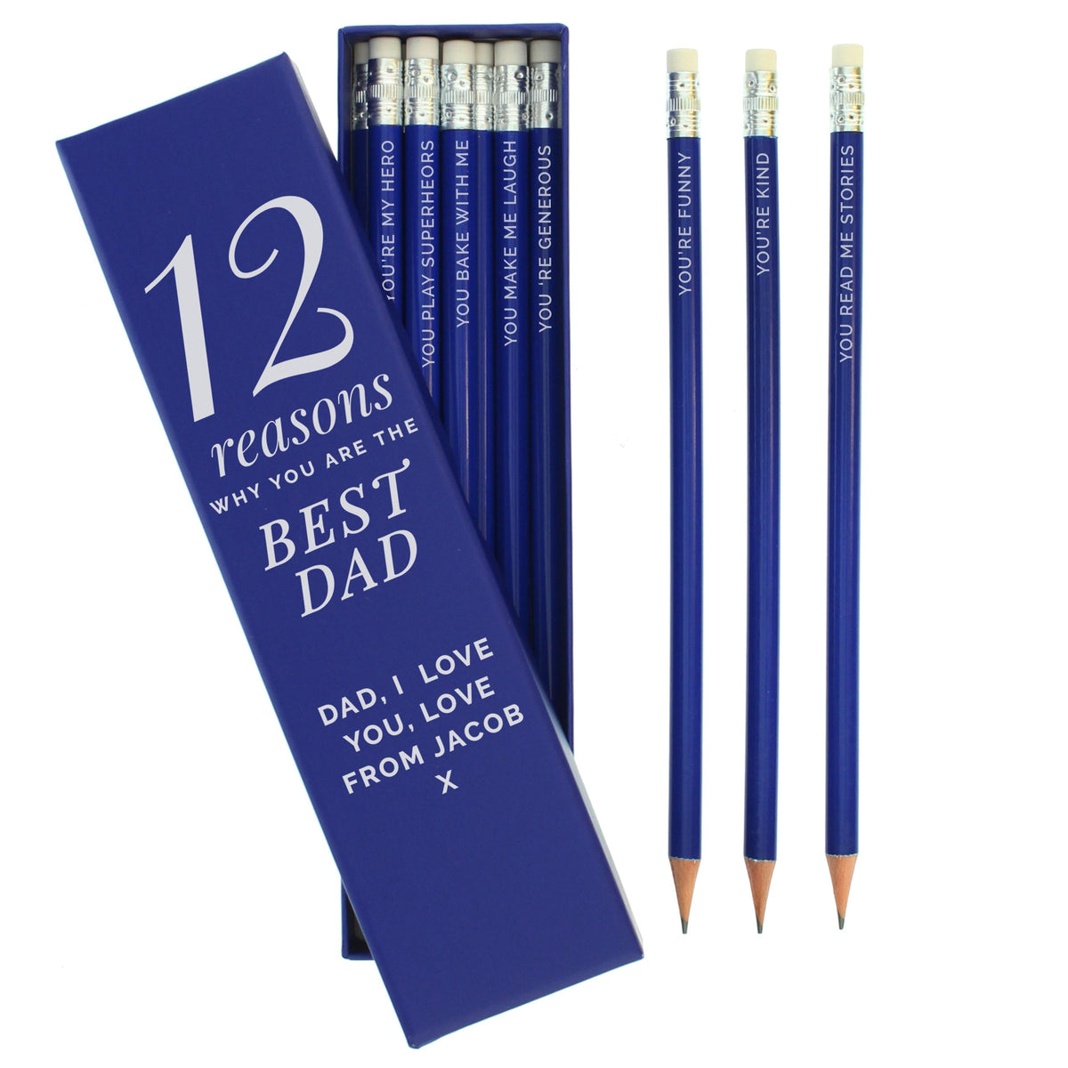 Personalised 12 Reasons Box and 12 Blue HB Pencils – alternative view