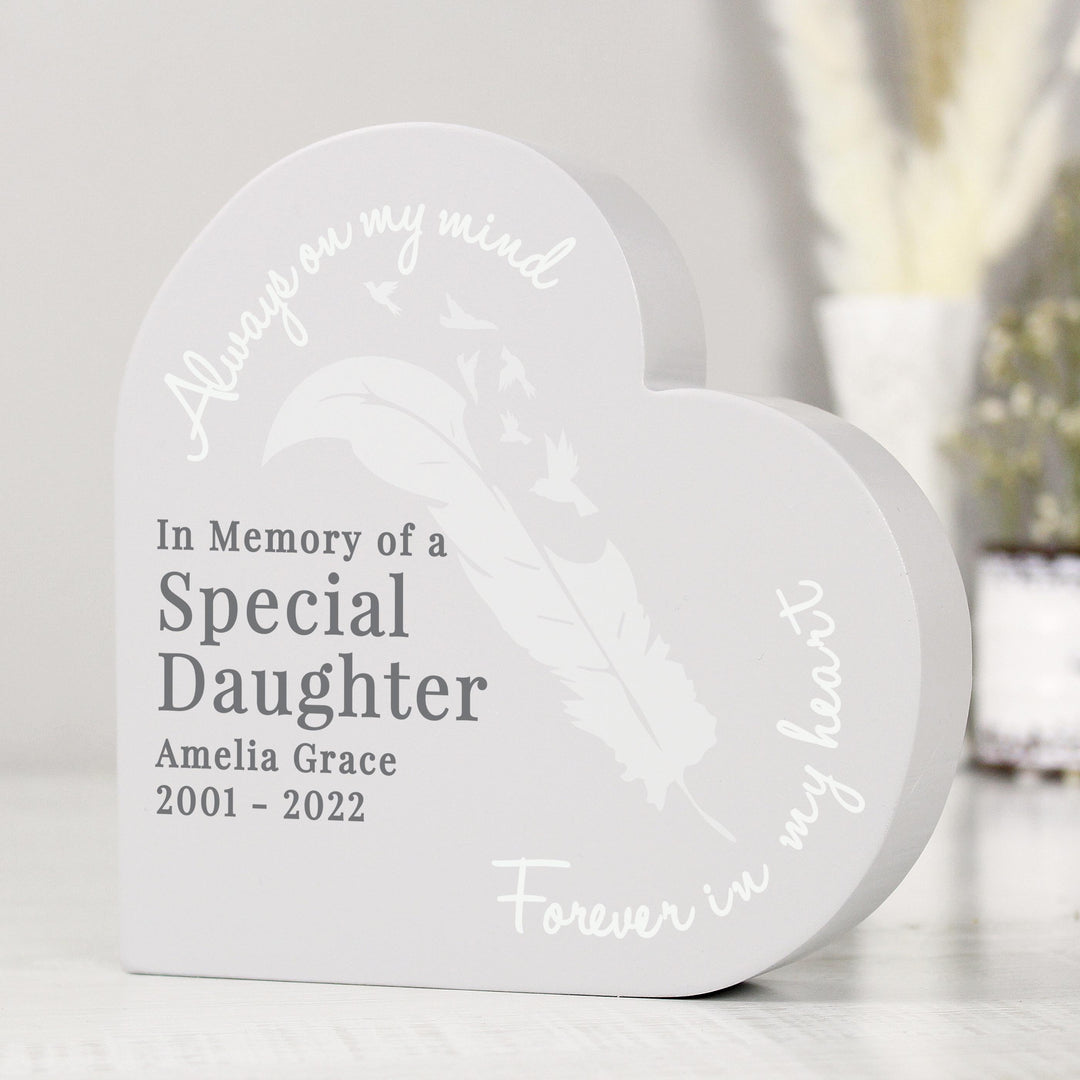 Personalised Feather Memorial Heart Ornament – alternative view