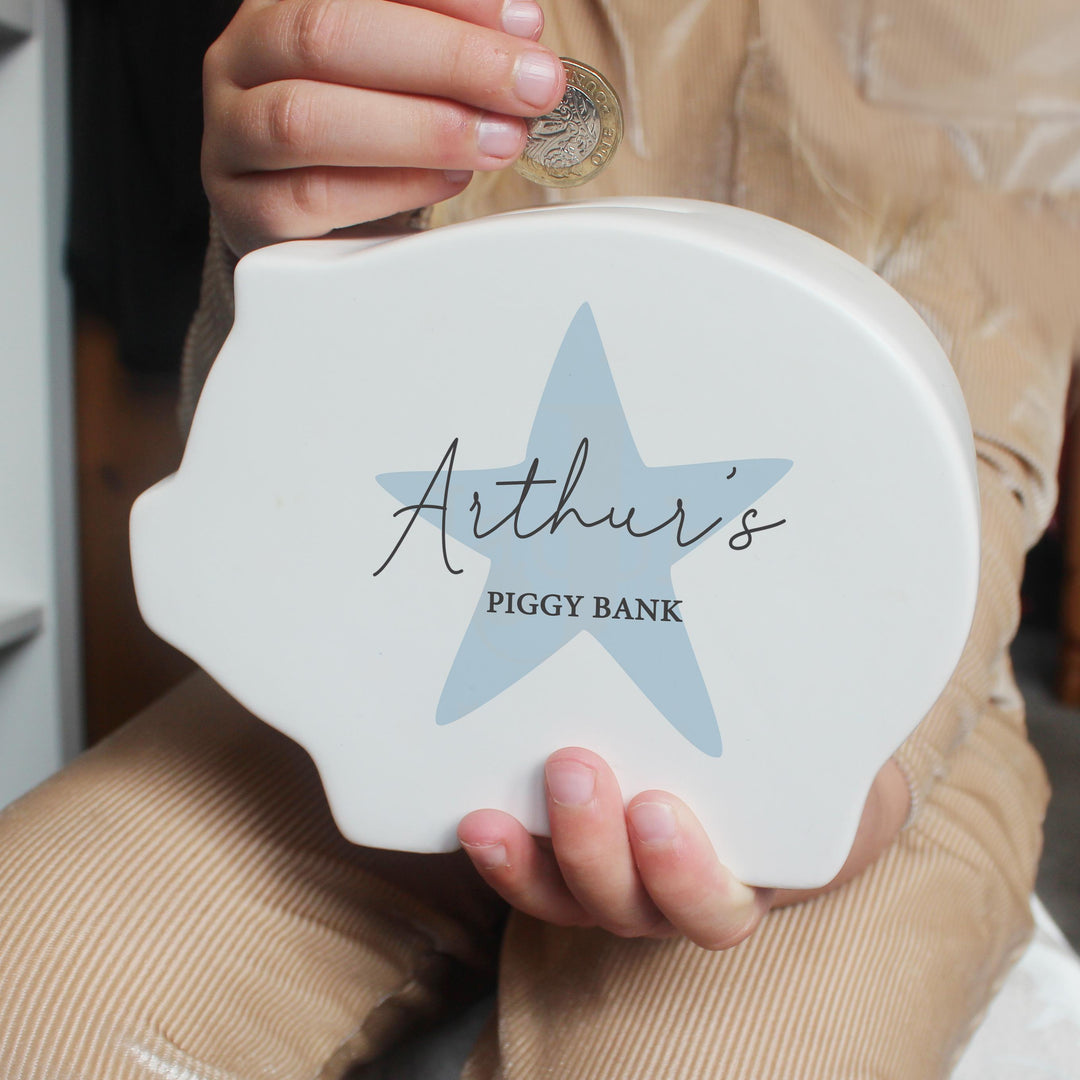 Personalised Blue Star Piggy Bank – alternative view