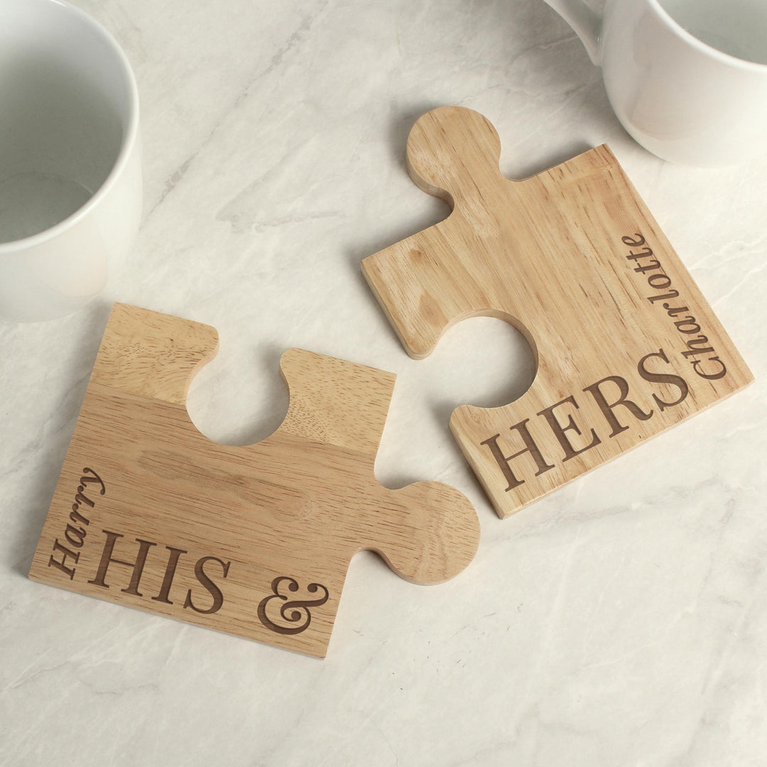 Personalised His &amp; Hers Jigsaw Coasters – alternative view