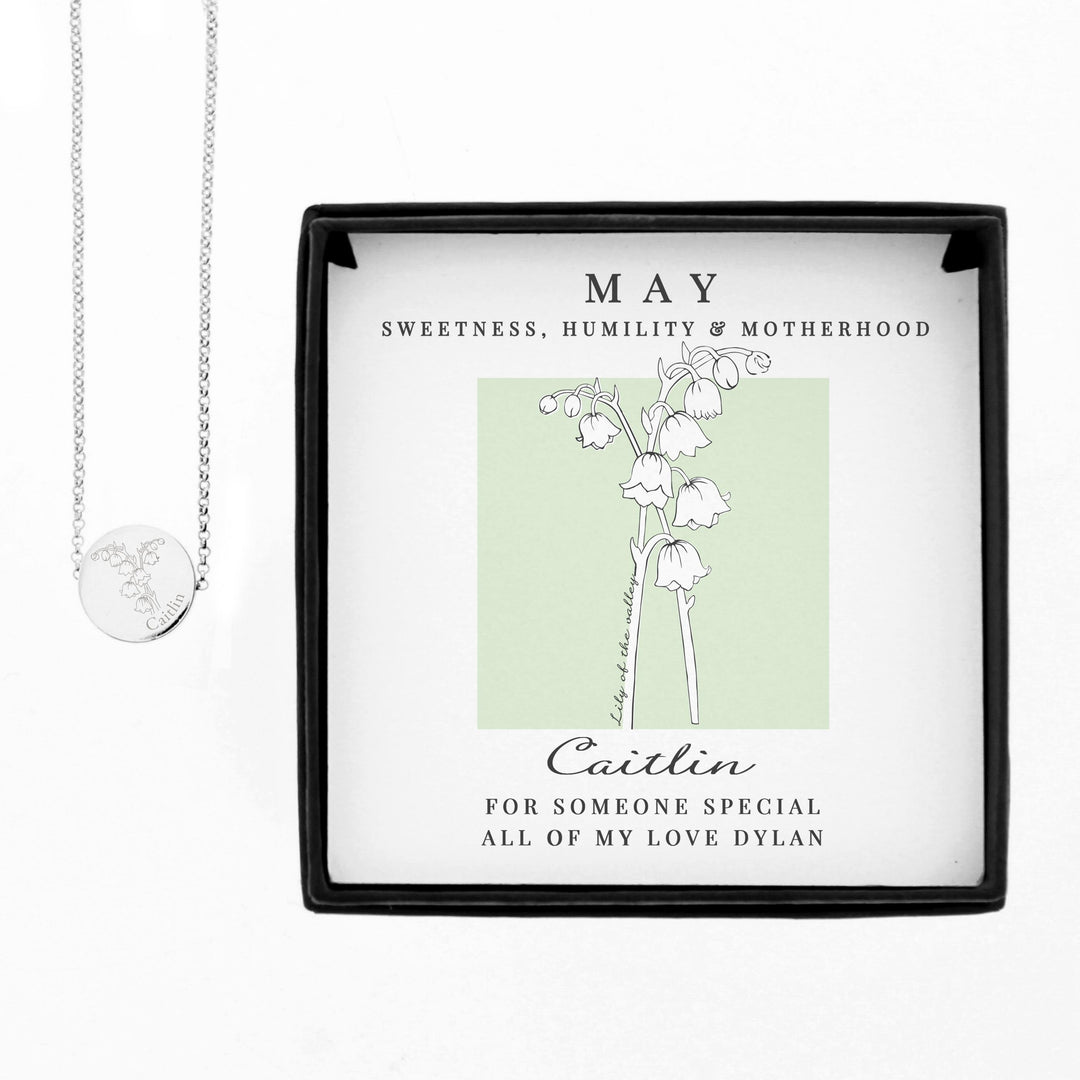 Personalised May Birth Flower Necklace and Box – alternative view
