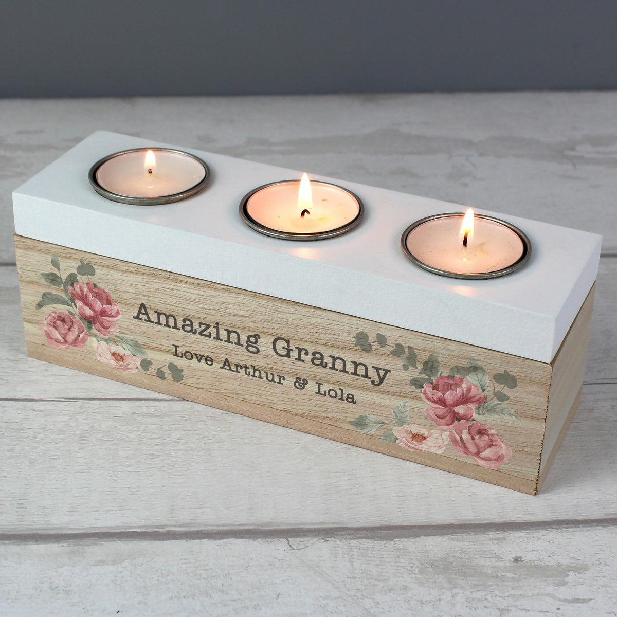 Personalised Floral Watercolour Triple Tealight Box – alternative view
