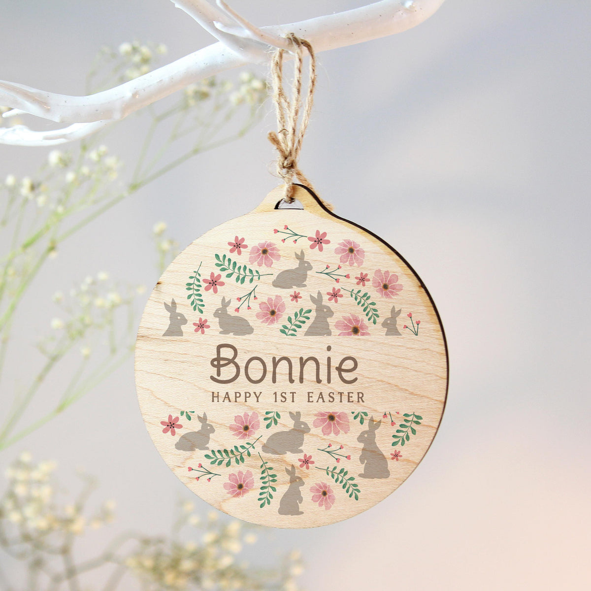 Personalised Easter Round Wooden Decoration