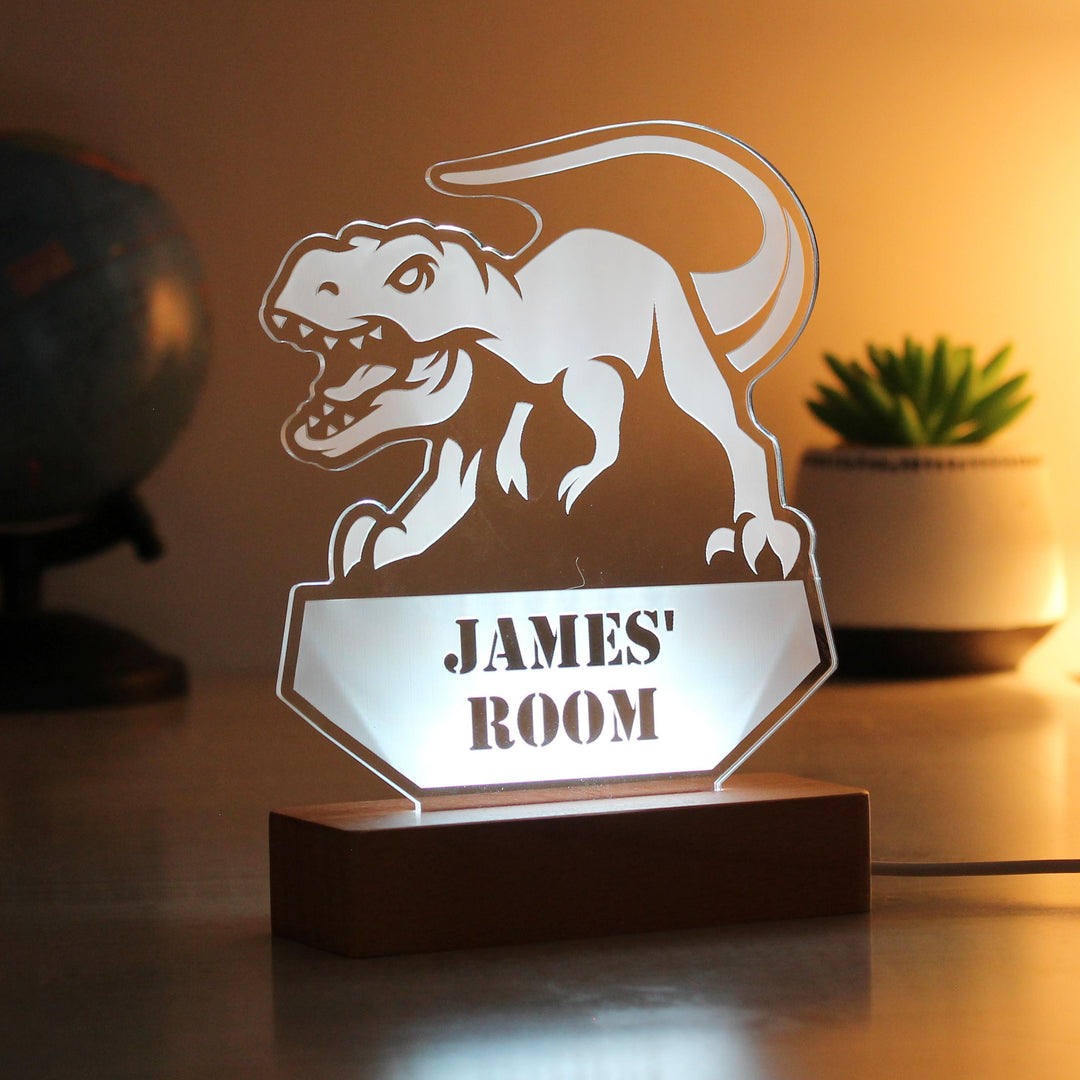 Personalised Dinosaur Wooden Based LED Light - alternative view